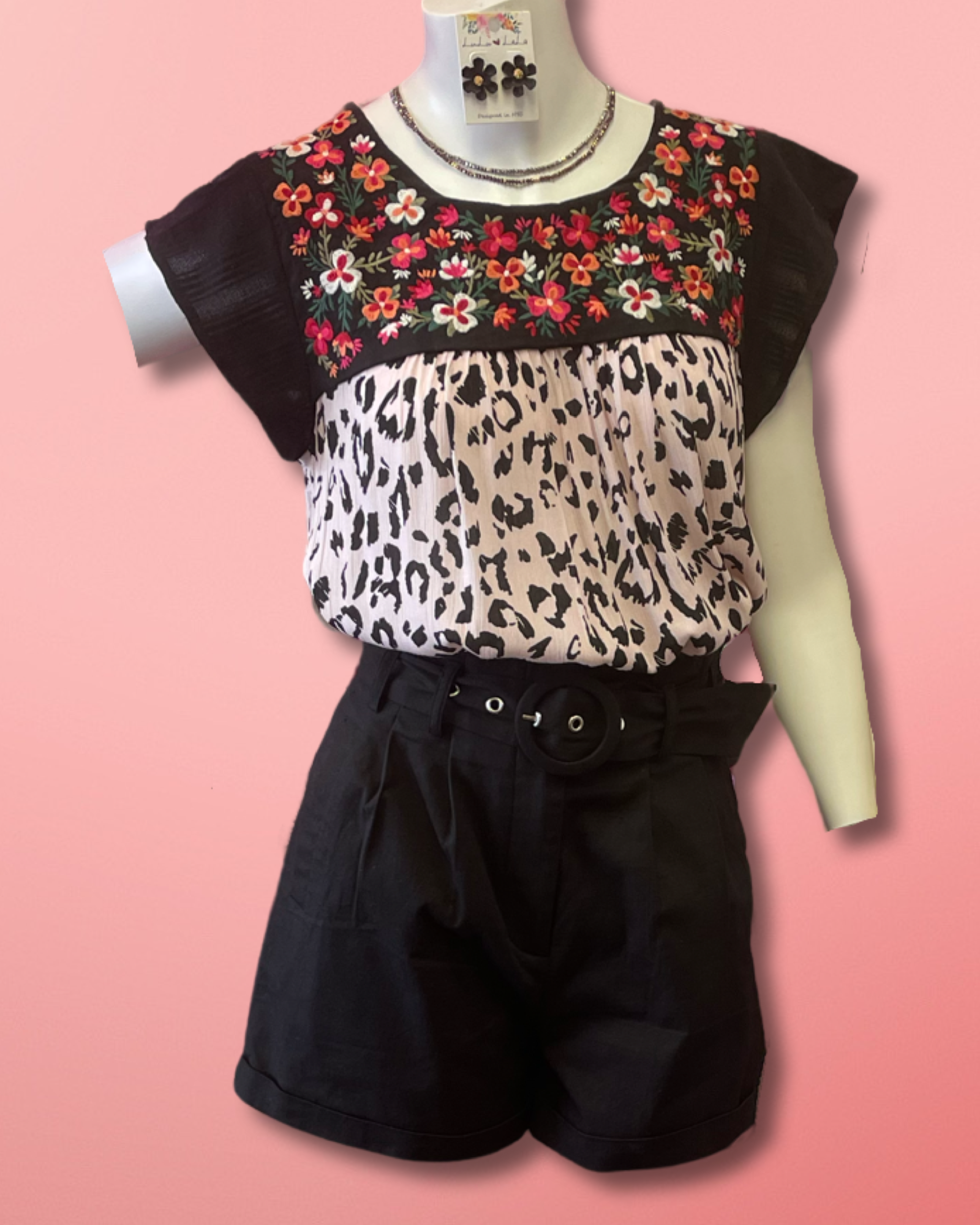 Floral Leopard Embroidered Top